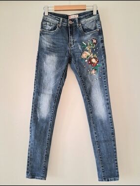 Embroidered Skinny Jeans, Women Sz 2